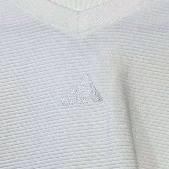 Adidas Women’s XL Ribbed V-neck Cropped Sweatshirt – White | New Without Tags - Picture 5 of 15